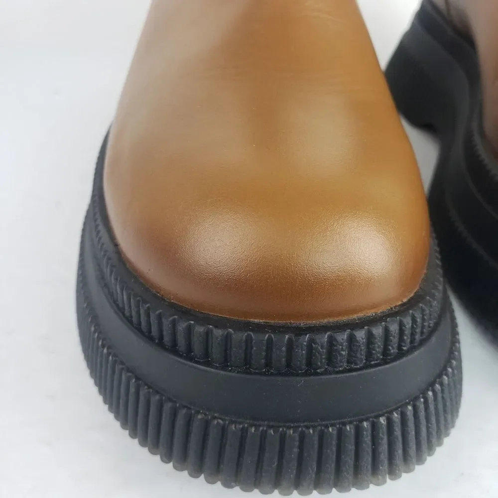 Ganni Womens Ankle Leather Boots Chelsea Platform Brown